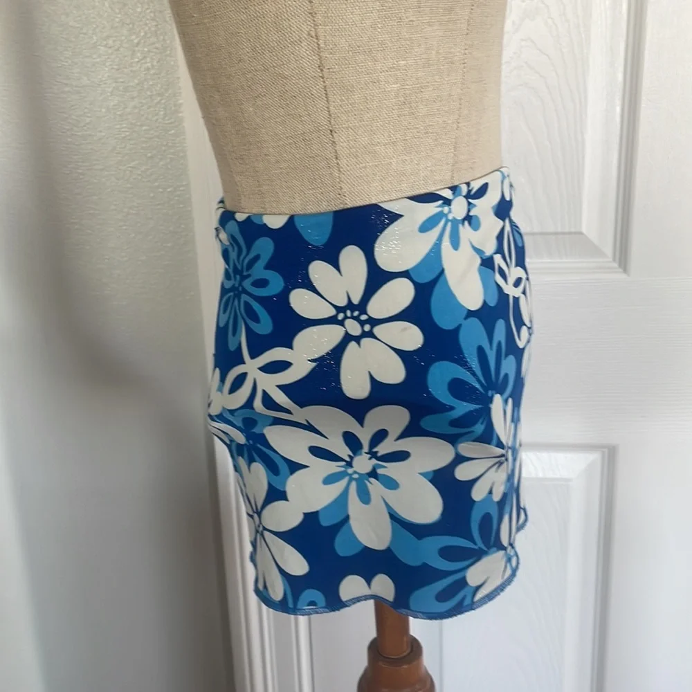 Y2K swim skirt floral cottagecore mod blue girls size 10 - Picture 7 of 9